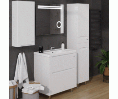 Тумба "ЭРА" 80 белая с умывальником "Канте"