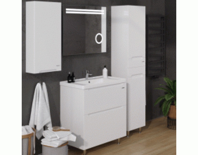 Тумба "ЭРА" 80 белая с умывальником "Канте"