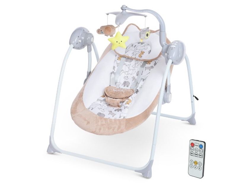 Гойдалка El Camino для дитини автоматична TEDDY ME 1075 (beige animals) в інтернет магазині меблів "Меблі Даром"
