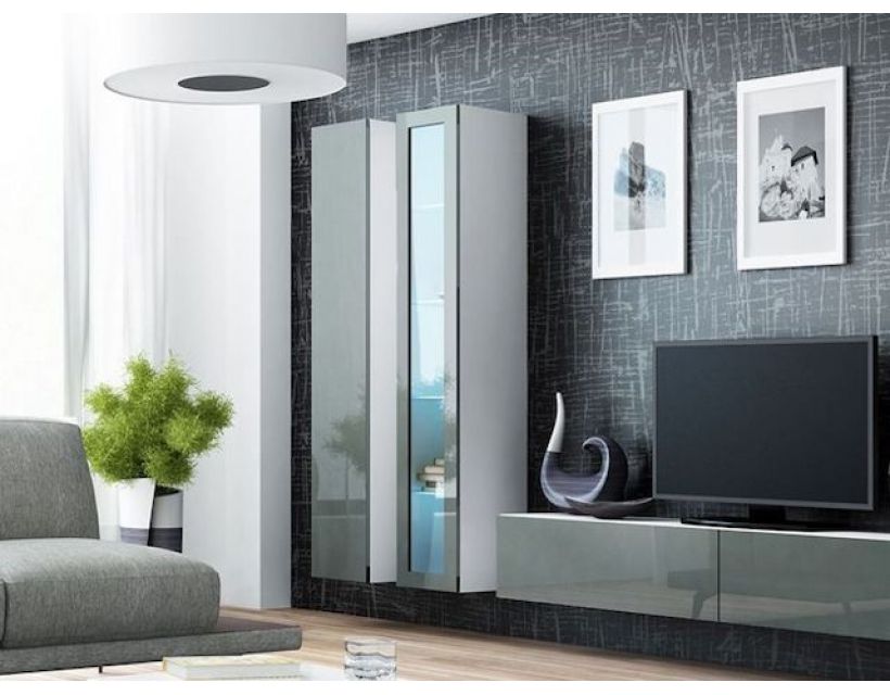 Витрина навесная VIGO Cama 180 Белый Мат / Серый Глянец