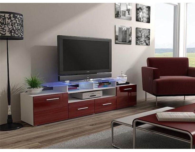 ТВ Тумба EVORA WHITE RTV Cama 194 Белый Мат / Бордо Глянец в интернет-магазине "Мебли Даром"