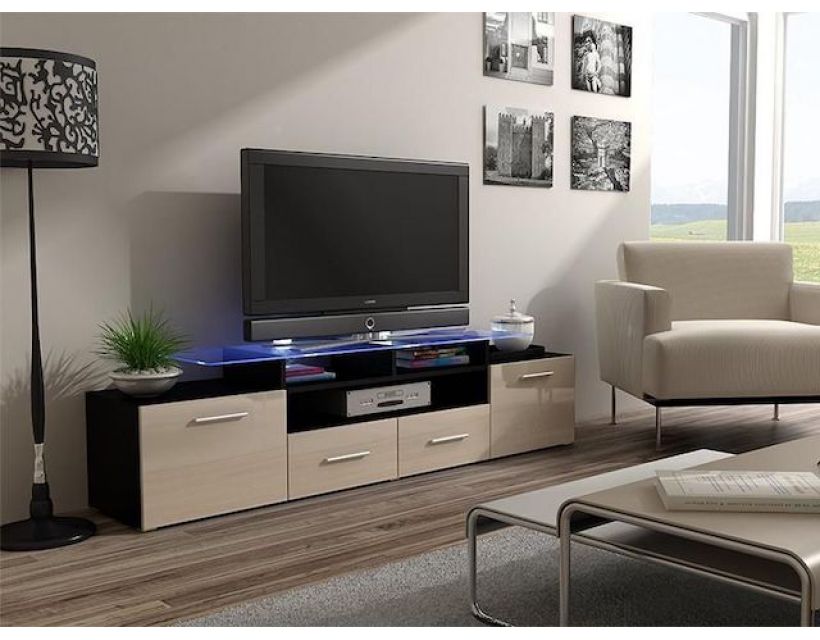 ТВ Тумба EVORA BLACK RTV Cama 194 Черный Мат / Крем Глянец в интернет-магазине "Мебли Даром"