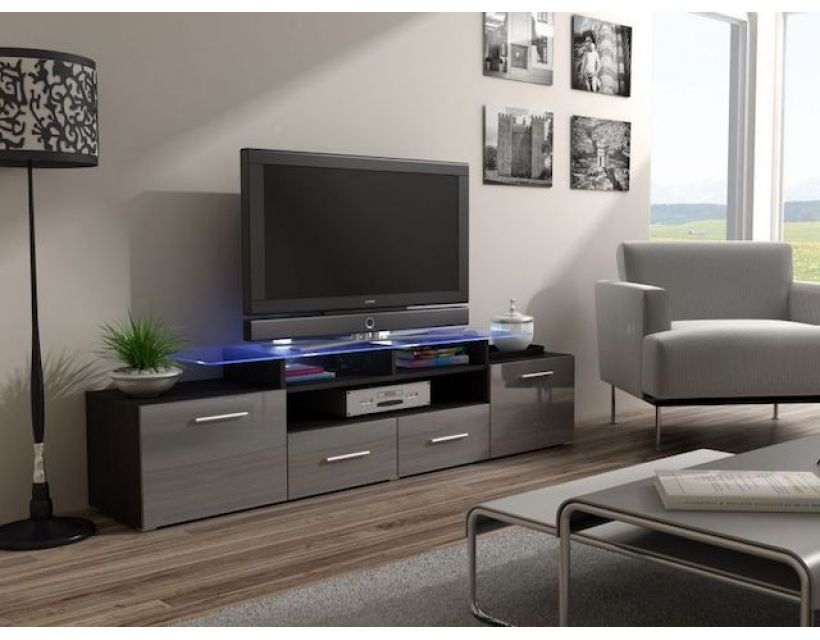 ТВ Тумба EVORA WENGE RTV Cama 194 Венге Мат / Серый Глянец в интернет-магазине "Мебли Даром"