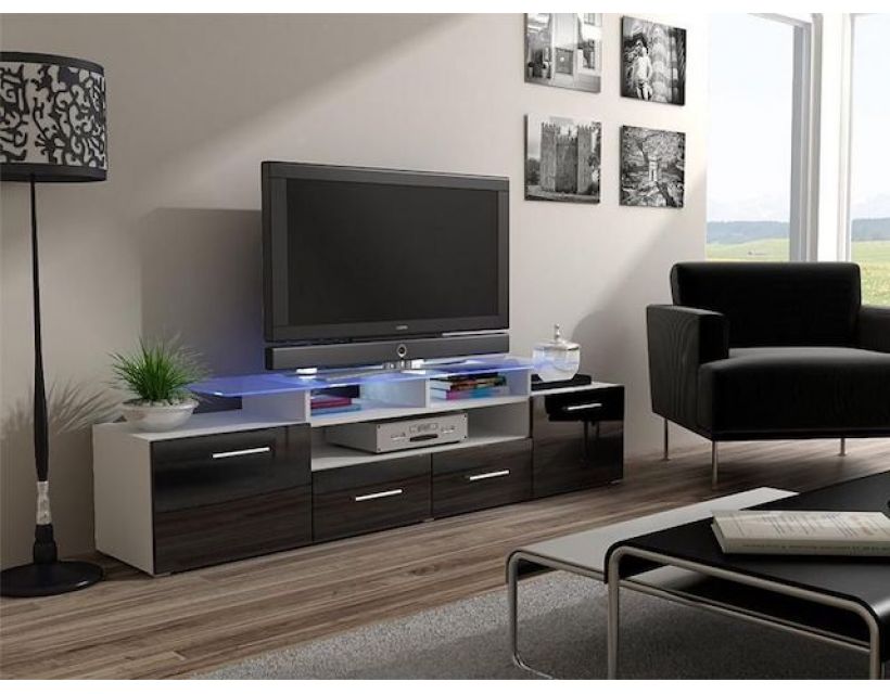 ТВ Тумба EVORA WHITE RTV Cama 194 Белый Мат / Черный Глянец в интернет-магазине "Мебли Даром"