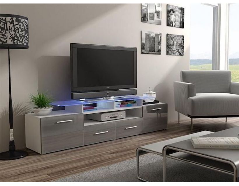 ТВ Тумба EVORA WHITE RTV Cama 194 Белый Мат / Серый Глянец в интернет-магазине "Мебли Даром"