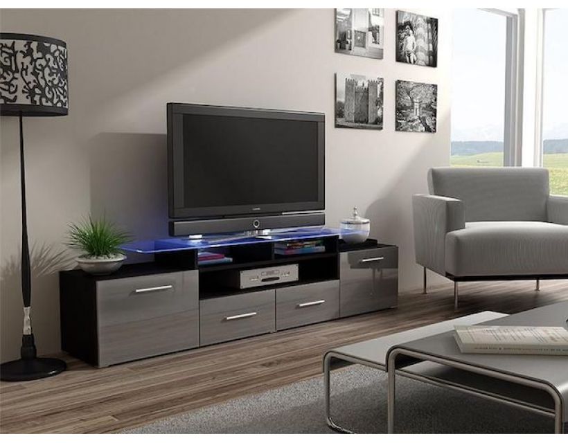 ТВ Тумба EVORA BLACK RTV Cama 194 Черный Мат / Серый Глянец в интернет-магазине "Мебли Даром"