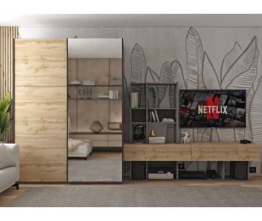 Шафа-купе дводверна Doros G-Caiser 160х60х240 см Графіт/Дуб евок/1 Дзеркало (DRS-011038)