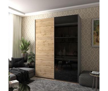 Шафа-купе дводверна Doros G-Caiser 180х60х240 см Графіт/Дуб евок/1 Чорне скло (DRS-011228)