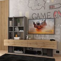 Стінка у вітальню Doros Нота 195х42х147 см Графіт/Дуб явок (DRS-011334)