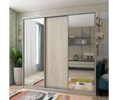 Шафа-купе тридверна Doros Сіті Лайт 225х60х225 см Дуб сонома/2 Дзеркала (DRS-011097)