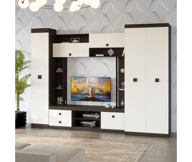 Гостиная стенка Эверест Соната 3 (модульная - 3 элемента) венге темный + белый (DTM-2514) Гостиная стенка Эверест Соната 3 (модульная - 3 элемента) венге темный + белый (DTM-2514)