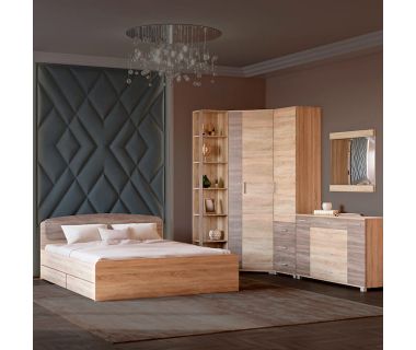 Спальня Эверест Бриз комплект 1 (модульная - 6 элементов) с комодом Бриз К-6 (телескопы) сонома + трюфель (DTM-2546)