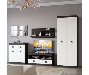 Вітальня стінка Еверест Соната 7 (модульна - 4 елементи) венге темний+білий (DTM-2242)