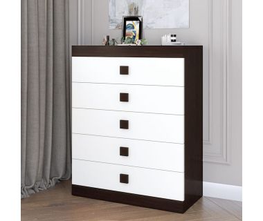 Высокий комод Эверест на 5 ящиков Соната-2 80х38х101 венге темный + белый (DTM-2021) Высокий комод Эверест на 5 ящиков Соната-2 80х38х101 венге темный + белый (DTM-2021)