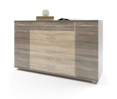 Комод для гостиной Эверест Бриз К-6 130х38х72.5 сонома + трюфель (ролики) (DTM-2034)