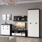 Вітальня стінка Еверест Соната 7 (модульна - 4 елементи) венге темний+білий (DTM-2242)