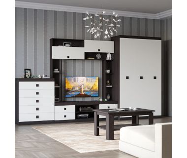 Гостиная Эверест Соната Комплект 28 (модульная - 4 элемента) венге темный + белый (DTM-2515) Гостиная Эверест Соната Комплект 28 (модульная - 4 элемента) венге темный + белый (DTM-2515)