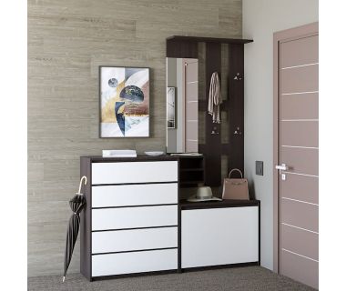 Прихожая для дома Эверест Микс с комодом на 5 ящиков Микс-1 (ролики) венге + белый (DTM-2540)