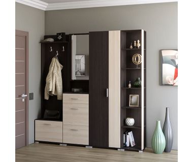 Прихожая Эверест Бриз-4 с распашным шкафом ШП-2 (4 элемента) венге + дуб молочный (DTM-2658)