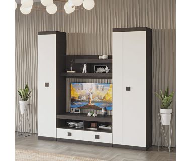 Вітальня стінка Еверест Соната 8 (модульна - 4 елементи) венге темний+білий (DTM-2243)