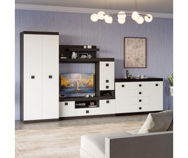 Вітальня стінка Еверест Соната 2 (модульна - 5 елементів) венге темний+білий (DTM-2237)