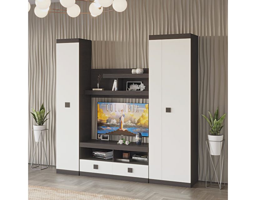 Гостиная стенка Эверест Соната 8 (модульная - 4 элемента) венге темный+белый (DTM-2243) в интернет магазине мебели "Меблі Даром"