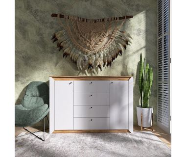 Комод в спальню Эверест Нордик-1400 140х38х95 см Белый + Дуб крафт золотой (DTM-5531)