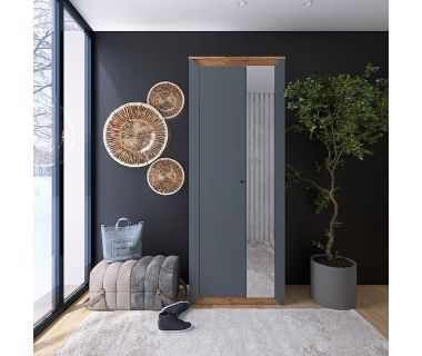 Шкаф-пенал с зеркалом Эверест Нордик-800 Графит + Дуб крафт золотой (DTM-5540)