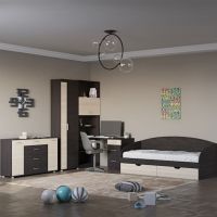 Спальня Дитяча Еверест Бриз Комплект 6 (модульна - 4 елементи) з комодом Бриз К-6 (ролики) венге + дуб молочний (DTM-2556)