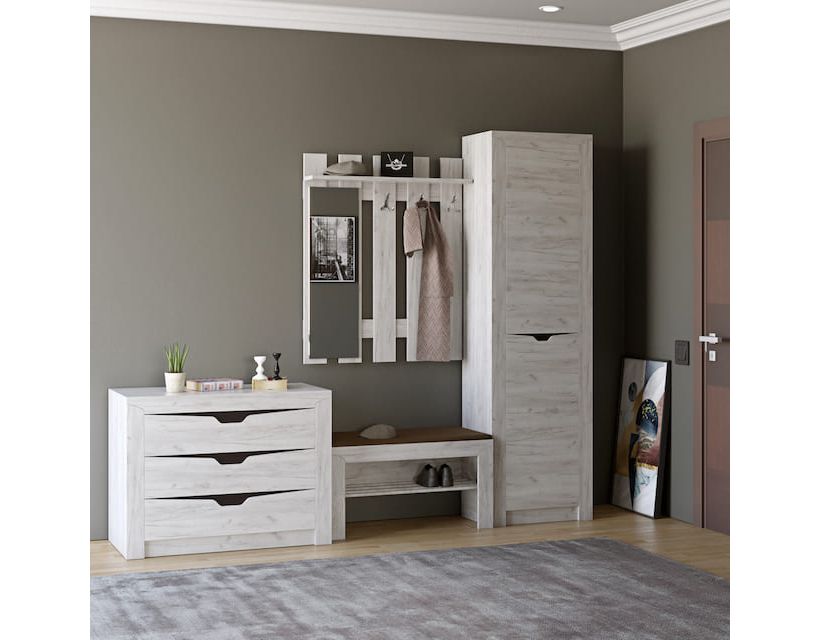 Передпокій Еверест Ліберті 4 (модульний - 5 елементів) шафа-пенал правий, дуб крафт білий (DTM-2534) в інтернет магазині меблів "Меблі Даром"