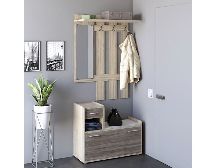 Передпокій Еверест Тандем з вішалкою та тумбою (ліве) для взуття сонома + трюфель (DTM-2200) в інтернет магазині меблів "Меблі Даром"