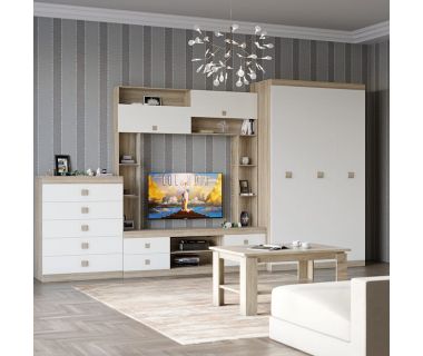 Гостиная Эверест Соната Комплект 28 (модульная - 4 элемента) дуб сонома + белый (DTM-2516) Гостиная Эверест Соната Комплект 28 (модульная - 4 элемента) дуб сонома + белый (DTM-2516)