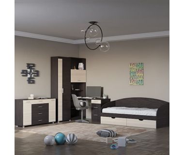 Спальня Дитяча Еверест Бриз Комплект 6 (модульна - 4 елементи) з комодом Бриз К-6 (телескопи) венге + дуб молочний (DTM-2558) Спальня Дитяча Еверест Бриз Комплект 6 (модульна - 4 елементи) з комодом Бриз К-6 (телескопи) венге + дуб молочний (DTM-2558)