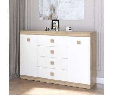 Большой комод Эверест на 4 ящика Соната-8 140х38х94 дуб сонома + белый (DTM-2013)
