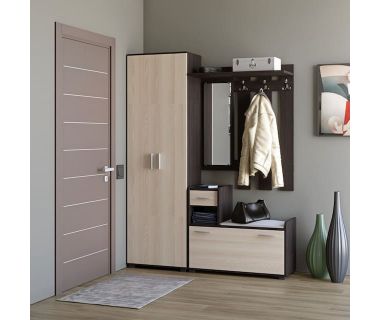 Прихожая Эверест Тандем с распашным шкафом ШП-1 и тумбой (левая) венге темный+дуб молочный (DTM-2353)