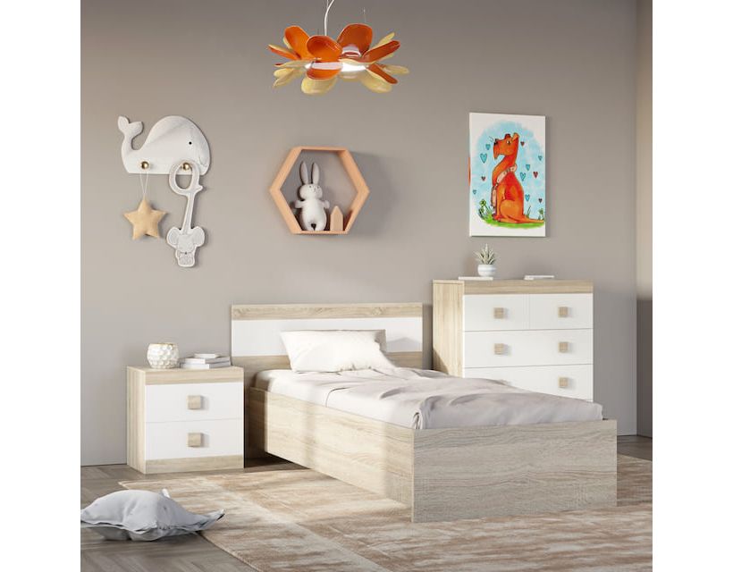 Спальня Дитяча Еверест Соната Комплект 8 (модульна - 3 елементи) дуб сонома + білий (DTM-2593) в інтернет магазині меблів "Меблі Даром"