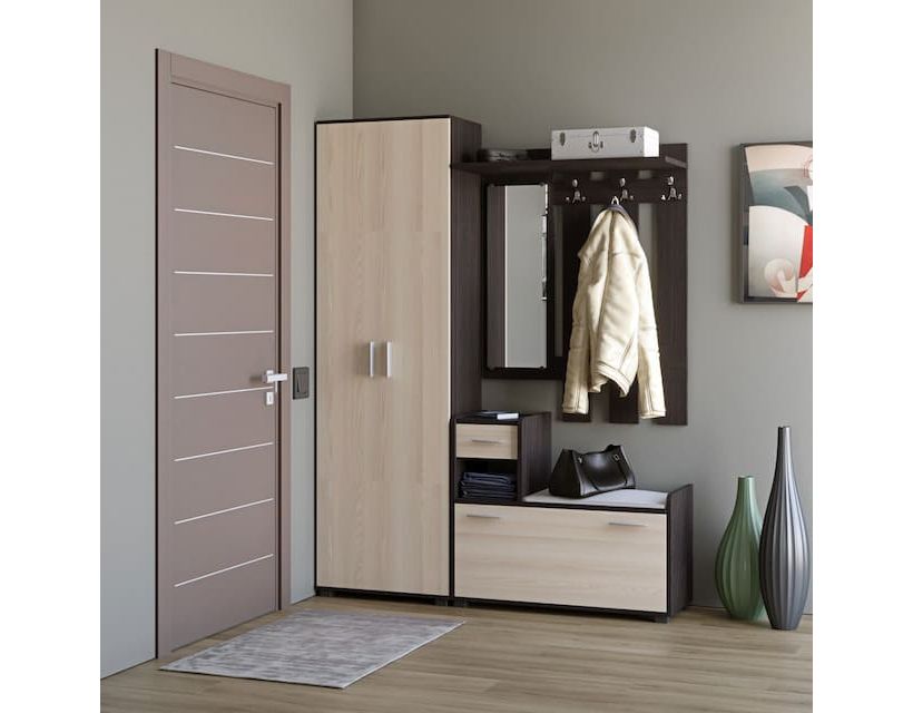 Передпокій Еверест Тандем з шафою ШП-1 і тумбою (ліва) венге темний+дуб молочний (DTM-2353) в інтернет магазині меблів "Меблі Даром"