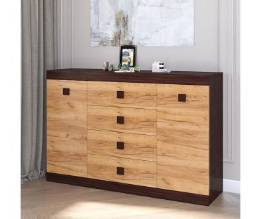 Большой комод Эверест на 4 ящика Соната-8 140х38х94 венге темный + дуб крафт золотой (DTM-2014)