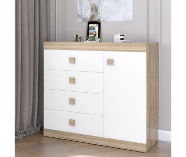 Комод із дверима та 4-ма ящиками Еверест Соната-5 105х38х94 дуб сонома + білий (DTM-2062)