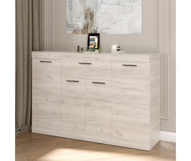 Большой комод Эверест с дверями и ящиком Соната-7 140х38х94 дуб крафт белый (DTM-2705)