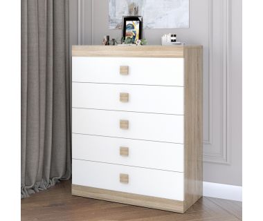 Високий комод Еверест на 5 ящиків Соната-2 80х38х101 дуб сонома + білий (DTM-2019) Високий комод Еверест на 5 ящиків Соната-2 80х38х101 дуб сонома + білий (DTM-2019)