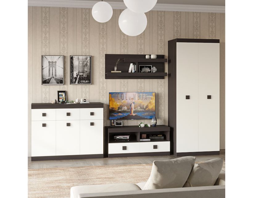 Гостиная Эверест Соната 4 (модульная - 4 элемента) венге темный + белый (DTM-2517) в интернет магазине мебели "Меблі Даром"