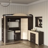 Спальня Детская Эверест Бриз Комплект 11 (модульная - 3 элемента) с комодом Бриз К-6 (телескопы) венге + дуб молочный (DTM-2570)