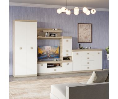 Вітальня стінка Еверест Соната 2 (модульна - 5 елементів) дуб сонома + білий (DTM-2512)