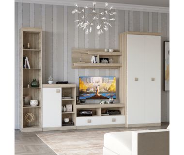 Вітальня стінка Еверест Соната 5 (модульна - 5 елементів) дуб сонома+білий (DTM-2240)