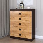 Високий комод Еверест на 5 ящиків Соната-2 80х38х101 венге темний + дуб золотий крафт (DTM-2020)
