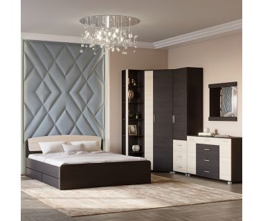 Спальня Эверест Бриз комплект 1 (модульная - 6 элементов) с комодом Бриз К-6 (ролики) венге + дуб молочный (DTM-2545)