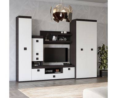 Вітальня стінка Еверест Соната 6 (модульна - 5 елементів) венге темний+білий (DTM-2241)