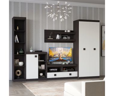 Вітальня стінка Еверест Соната 5 (модульна - 5 елементів) венге темний + білий (DTM-2513)