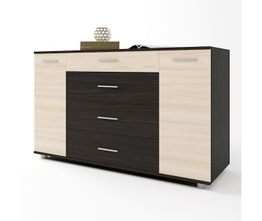 Комод для вітальні Еверест Бриз К-6 130х38х72.5 венге + дуб молочний (ролики) (DTM-2033)